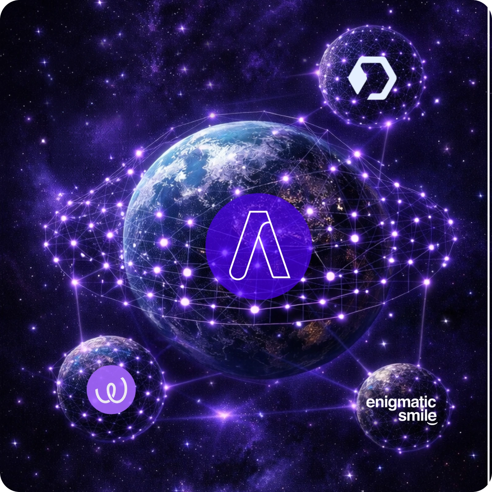 Aventus Enterprise Appchains — connected appchain globes orbit the Aventus network